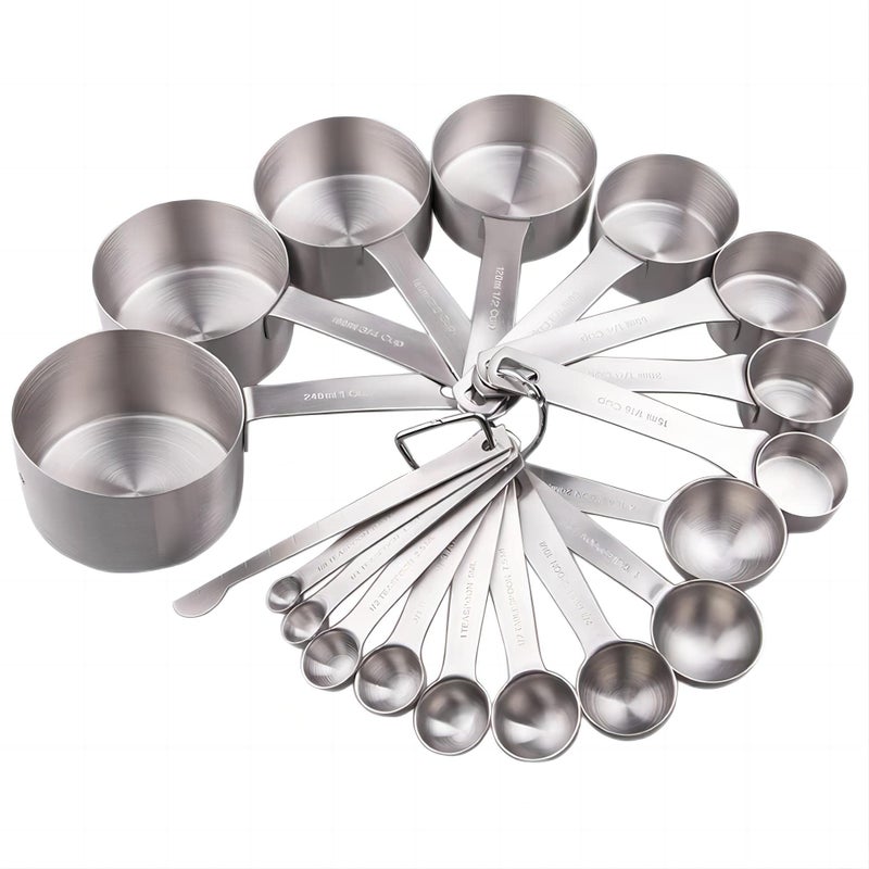 Smithcraft Measuring Cups and Spoons Set, 18/8 Stainless Steel Measuring Cups and Spoons for Kitchen & Baking, Heavy Duty Metric & US 8 Measuring cups, 9 Measuring Spoons Set - Image 1